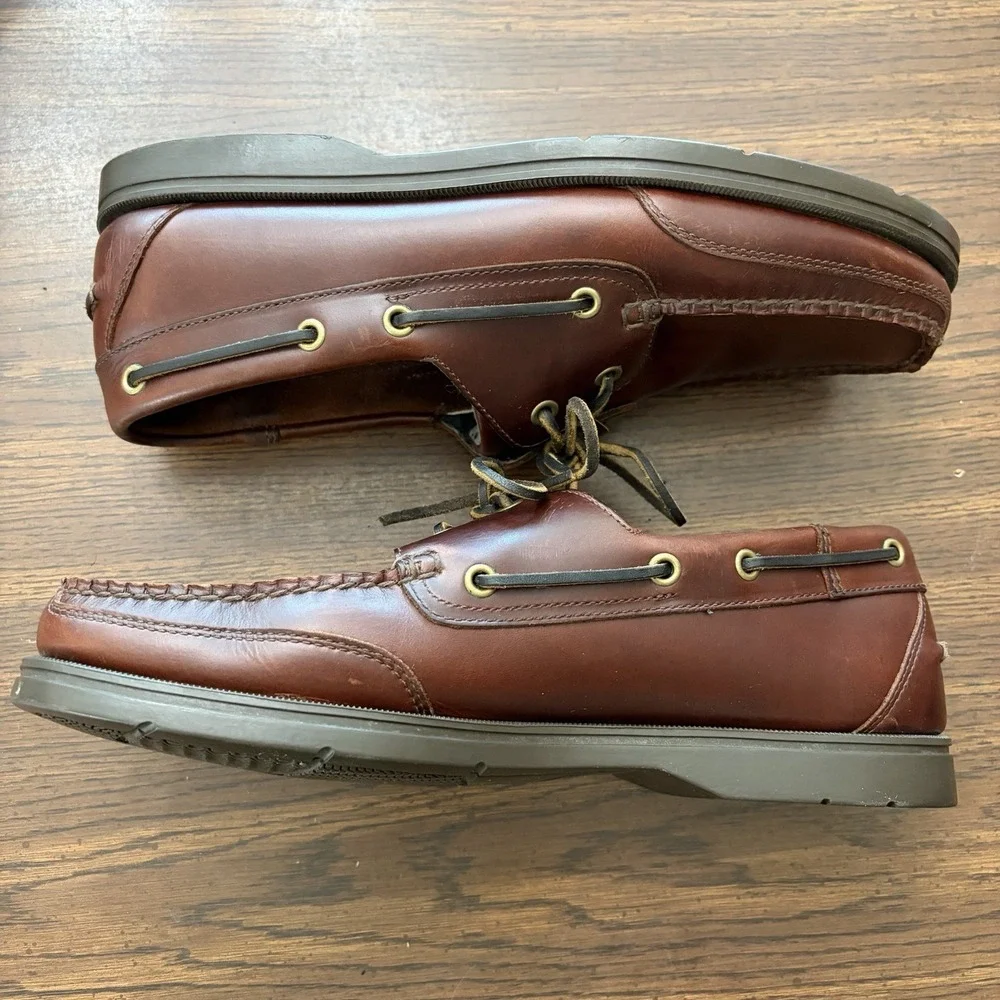 Rockport Men's Brown Leather Two Eye Boat Shoes Nautical Preppy Size 11 M